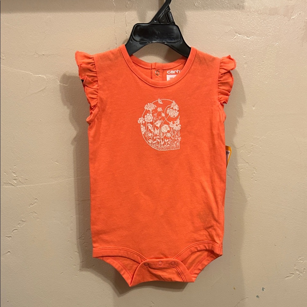 Orange Carhartt Baby Onesie with Floral Print